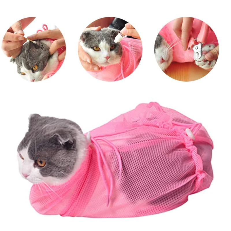 Mesh Cat Grooming Bathing Bag Adjustable Cats Washing Bags For Pet Nail Trimming Injecting Anti Scratch Bite Restraint 250326
