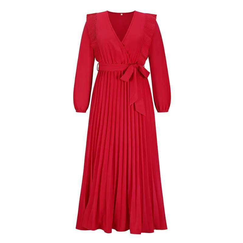 Dongdumaoyi Elegante Uitlopende Geplooide Maxi Jurk Met V Hals Sexy Verfijnd En Comfortabel Waard Om Te Hebben