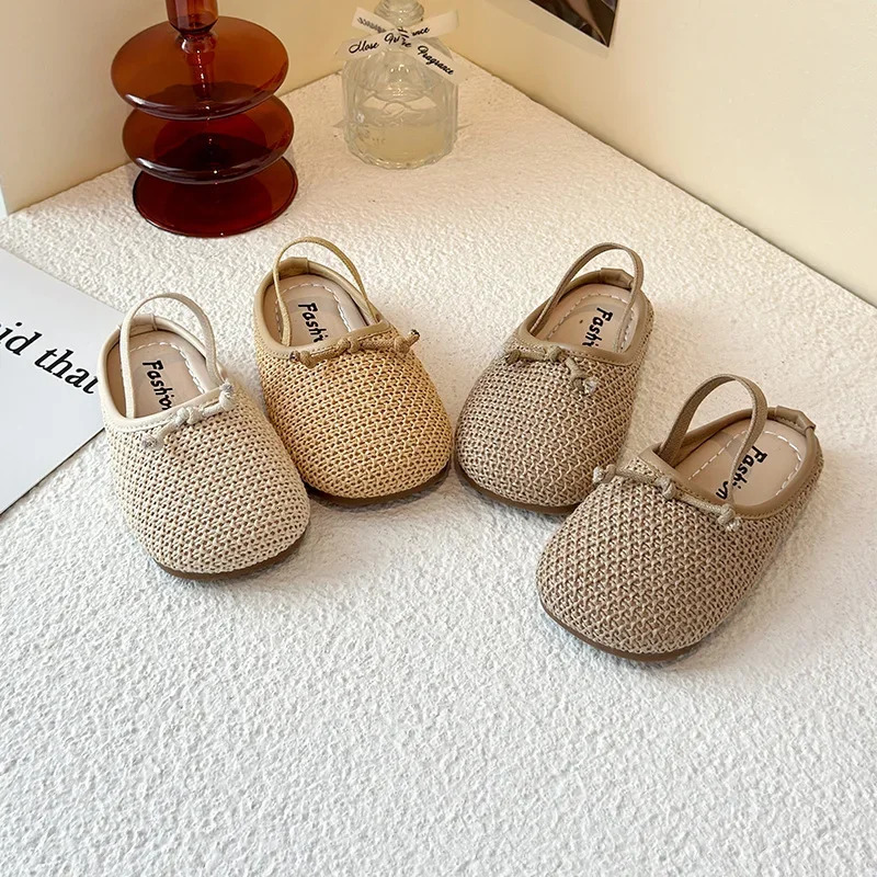 Children Woven Sandals for Girls 2025 Summer Fashion Korean Style Soft Bottom Anti-slippery Versatile Chic Breathable Shoes 250326