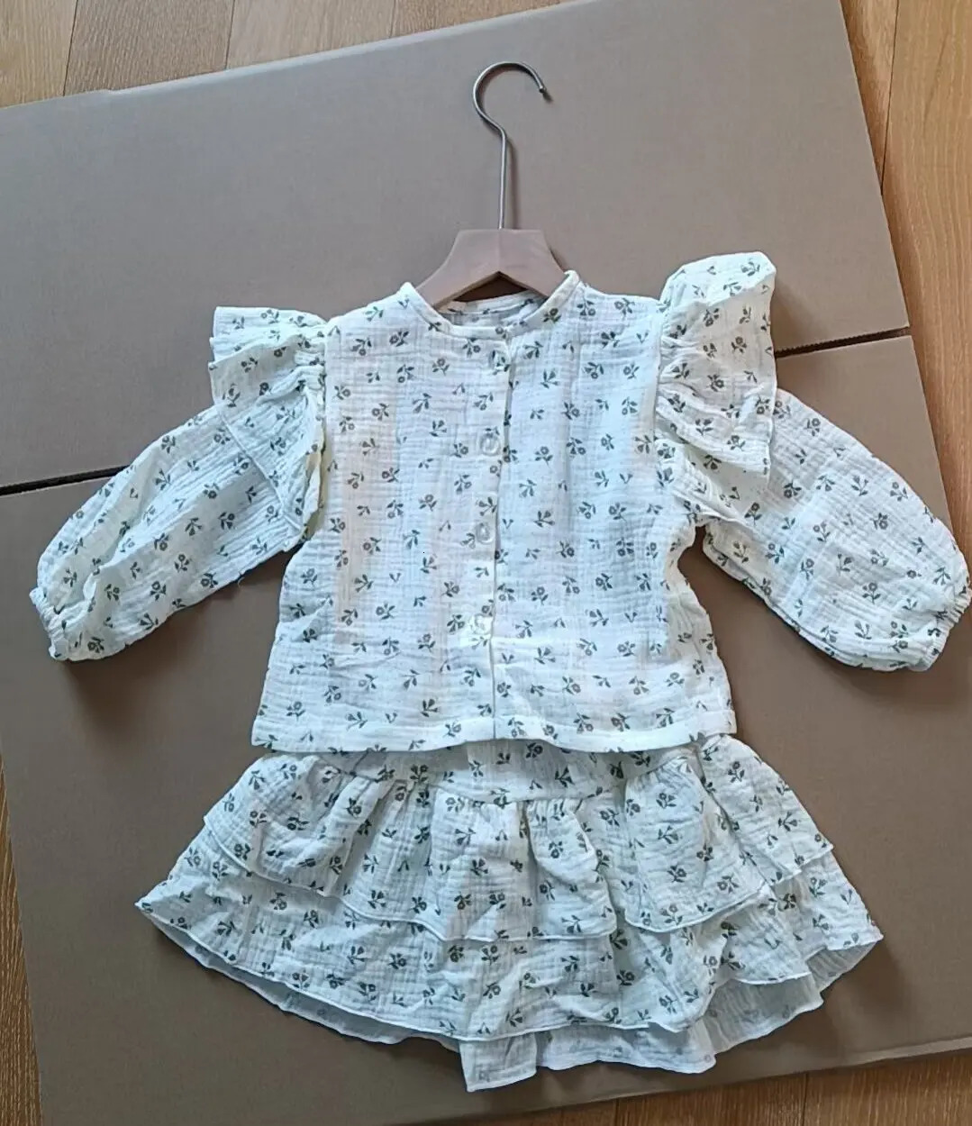 4478-1 Children Clothing Set INS Russian Girls Dress Autumn Floral Lace ShirtCake Skirt Two-piece Set 250326