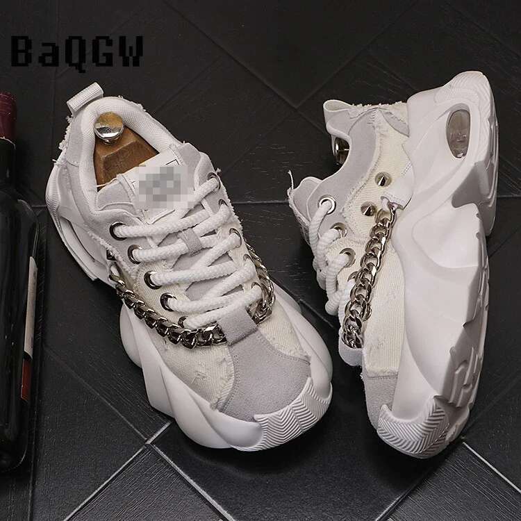 Light Luxury Designer Shoes New Air Cushion Casual Thick Soled Chain Design High-quality Running Shoes Waterproof Men's Thick Soled Sports Shoes 