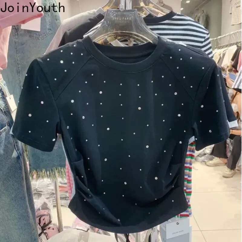 White Woman Tshirts 2025 Ropa Mujer Fashion Heavy Dia Short Sleeve O-Neck Summer Korean Tees Casual Crop Tops Y2k T Shirt