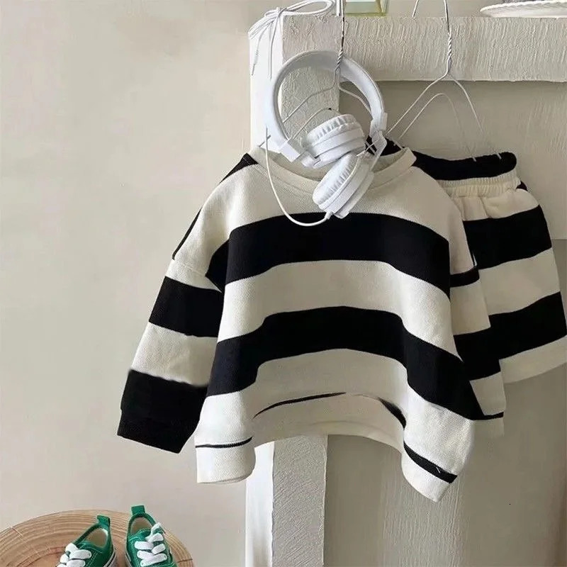 Baby Girl Boy Cotton Striped Clothes Set Hoodie and Shorts 2pcs Infant Toddler Child Tracksuit Spring Autumn Summer 1-7Y 250326