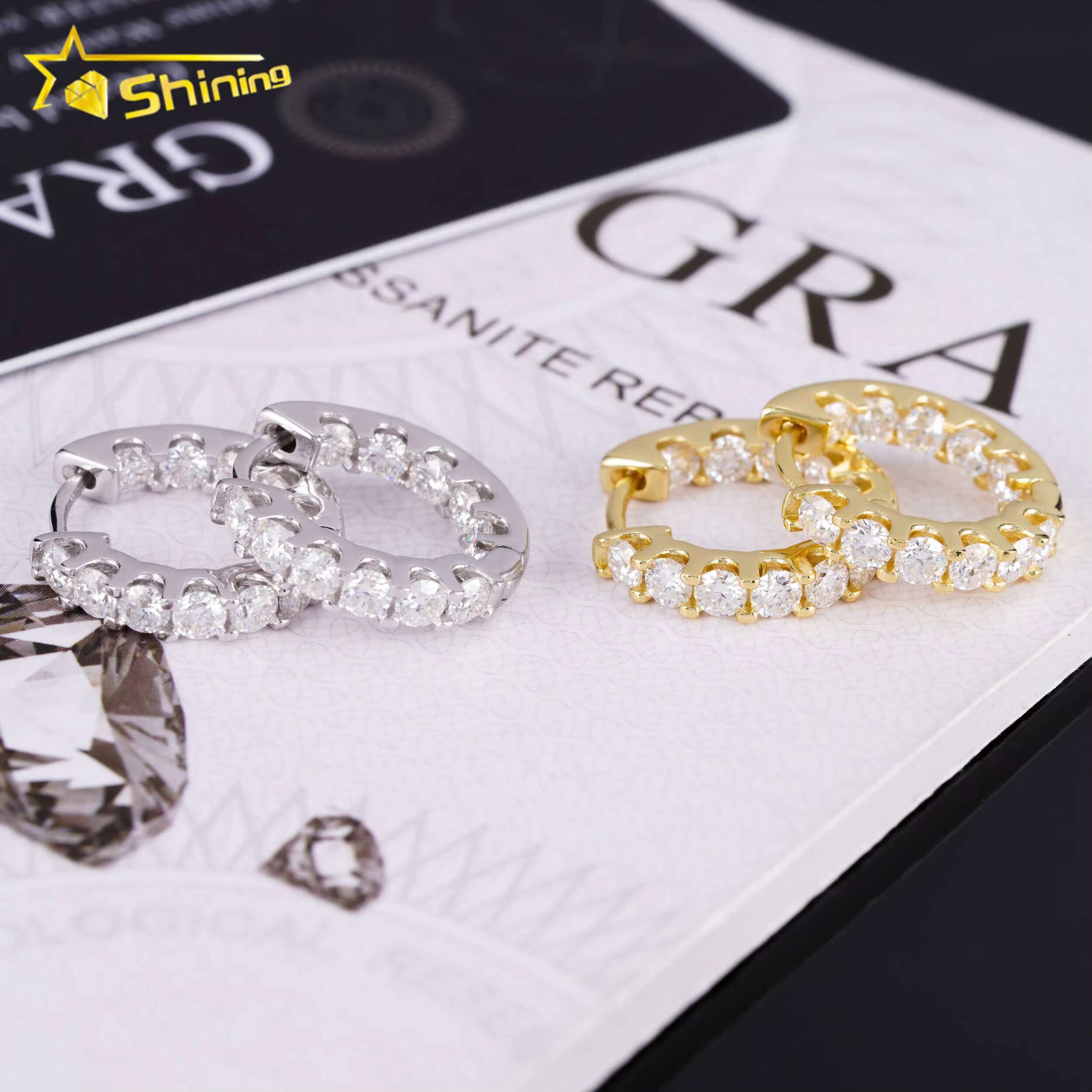 New Arrival Hot Sale Design Tennis Earrings 925 Silver 3.0mm GRA Moissanite Hoop Earrings Fashion Jewelry