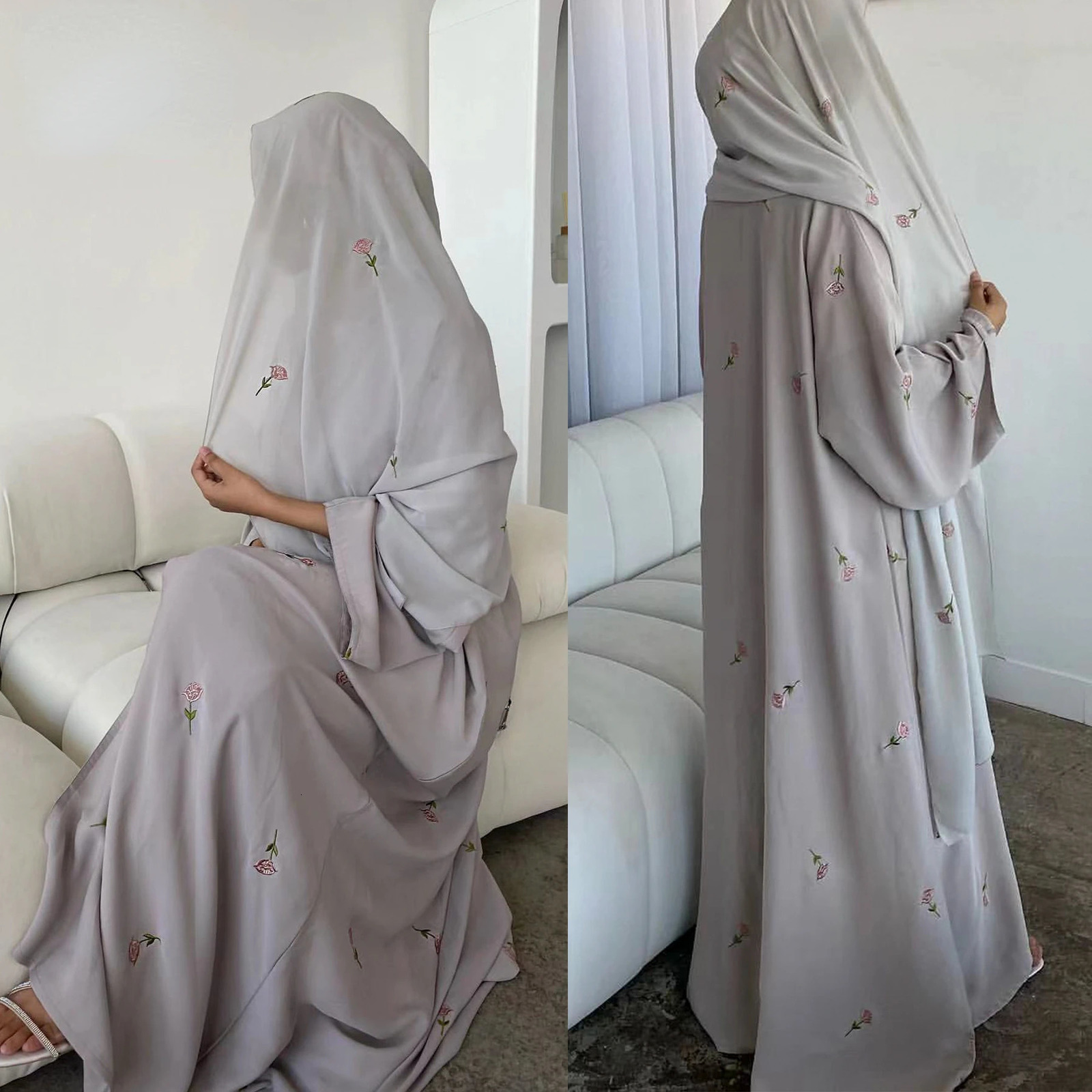 Black ed Kimono Cardigan Abaya Dubai y Muslim Kaftan Abayas Women Islamic Clothing Set 250326
