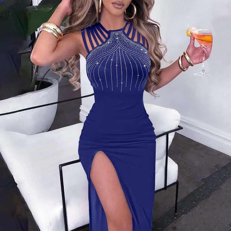 Dongdumaoyi Elegante Bodycon Avondjurk Met Kristallen Verfraaide Split Nachtclub En Banketjurk Voor Dames A