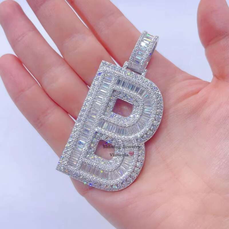 Hip Hop Iced Out Vvs Diamond Letter Initial Name Letter B Custom Moissanite Pendant
