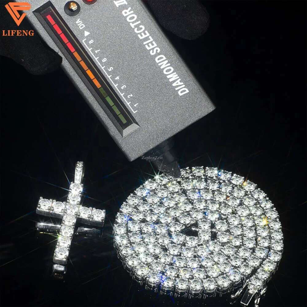 New Arrival Sier Hiphop Fashion Jewelry 8mm/15mm Iced Out Bg Big Size Dia Vvs Moissanite Tennis Chain Mens Necklace