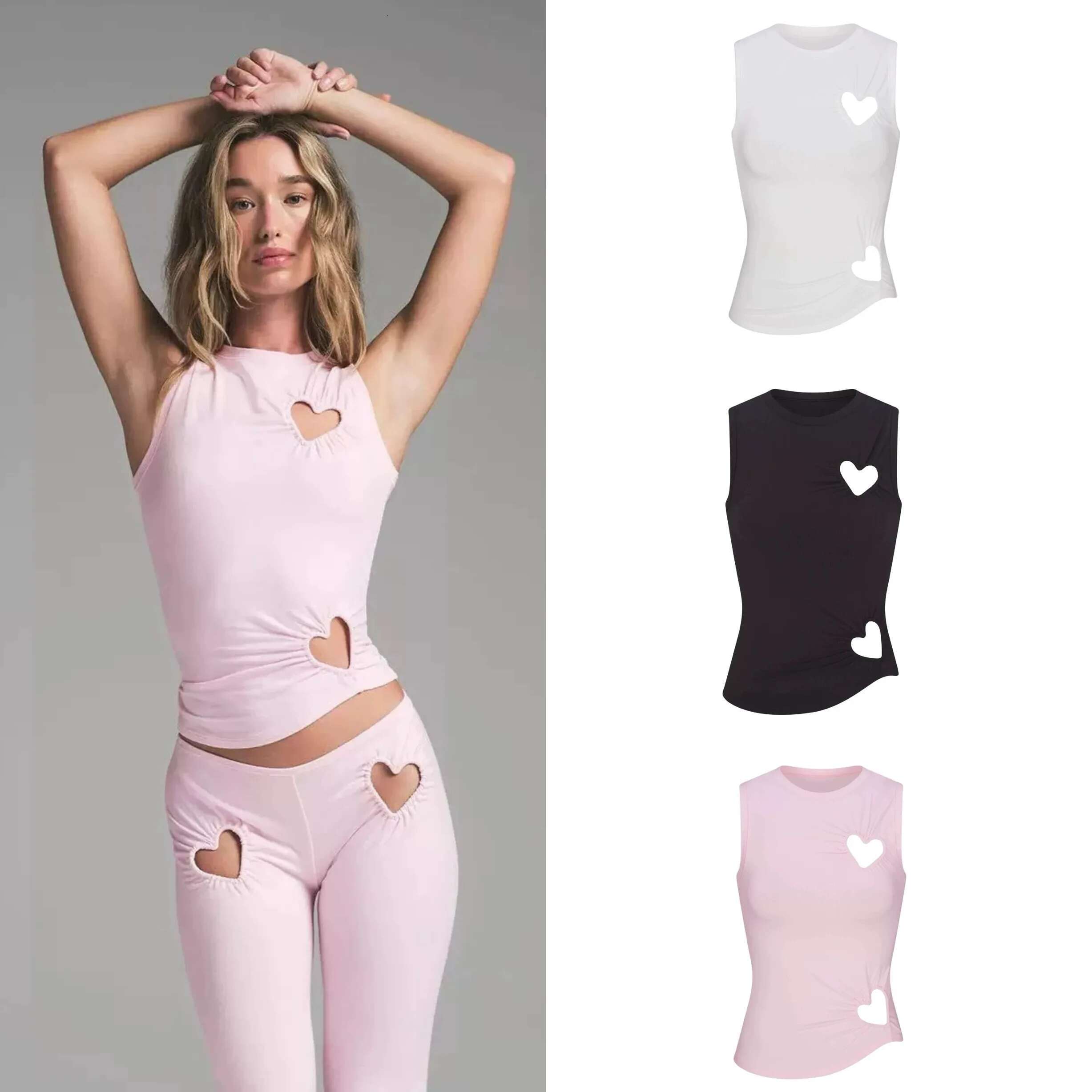 Kim Rose Same 2025 Valentine's Day Style Love Hollow Round Neck Sleeveless Slim Vest Flared Trousers Suit