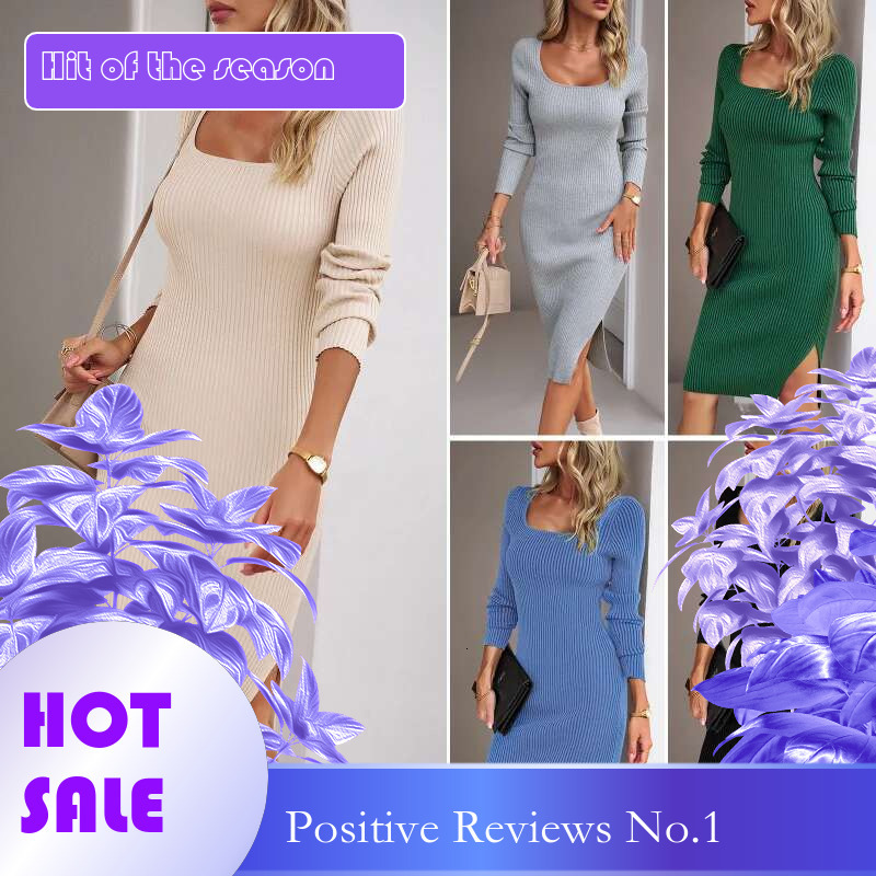 Dongdumaoyi Chique En Sexy Gebreide Bodycon Midi Jurk Met Vierkante Hals Elegant Allulerend Wd
