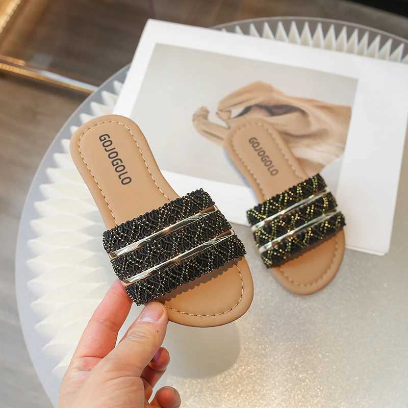 Slipper Flat childrens slider with open toes soft sole indoor and outdoor PU girls slider for summer 2025 Zapatillas Mujer S25326