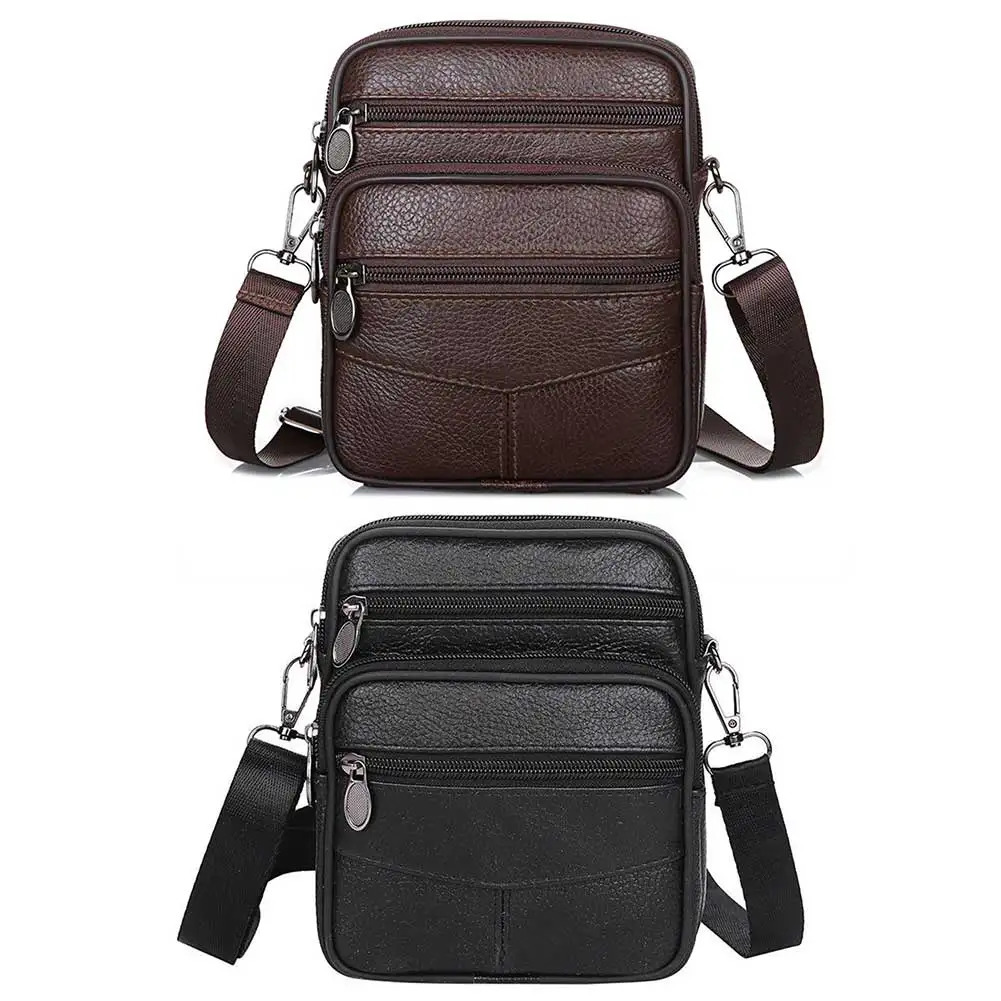 Multi functional mens messenger bag cowhide leather shoulder fashionable simple portable multi pocket casual outdoor sports 250326
