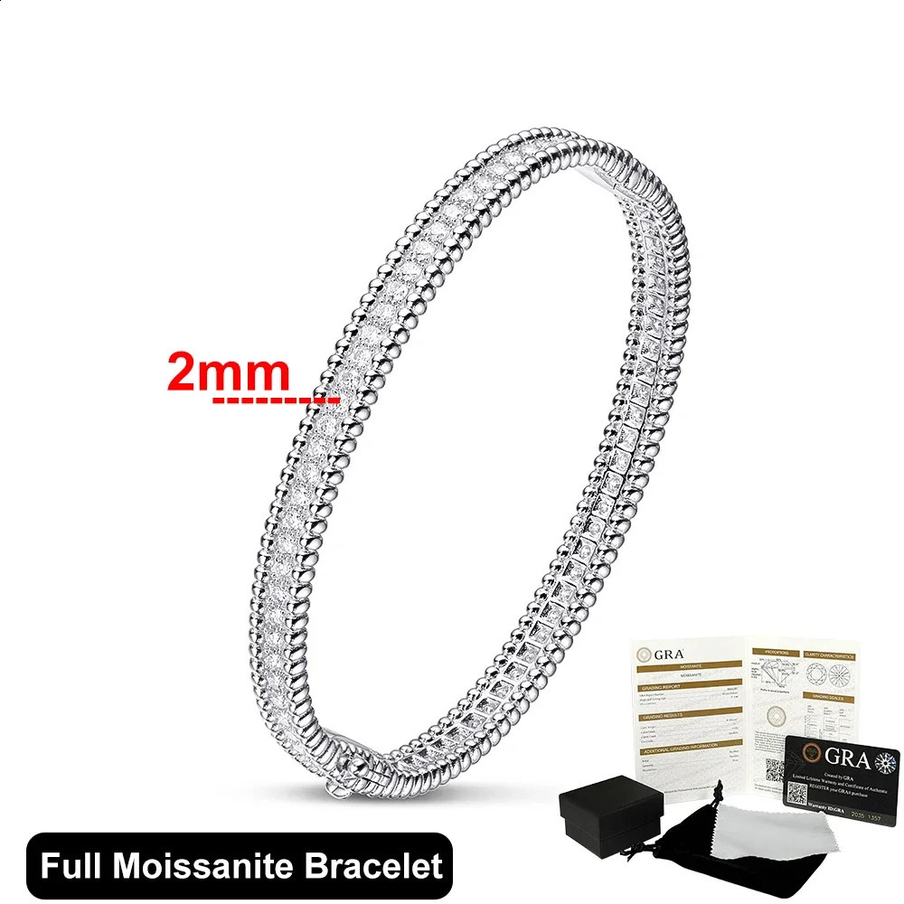 2mm Full Bracelets with GRA Certified 100% 925 Sterling Silver Plated 18K Gold Fine Jewelry Bangle For Women 250318bj