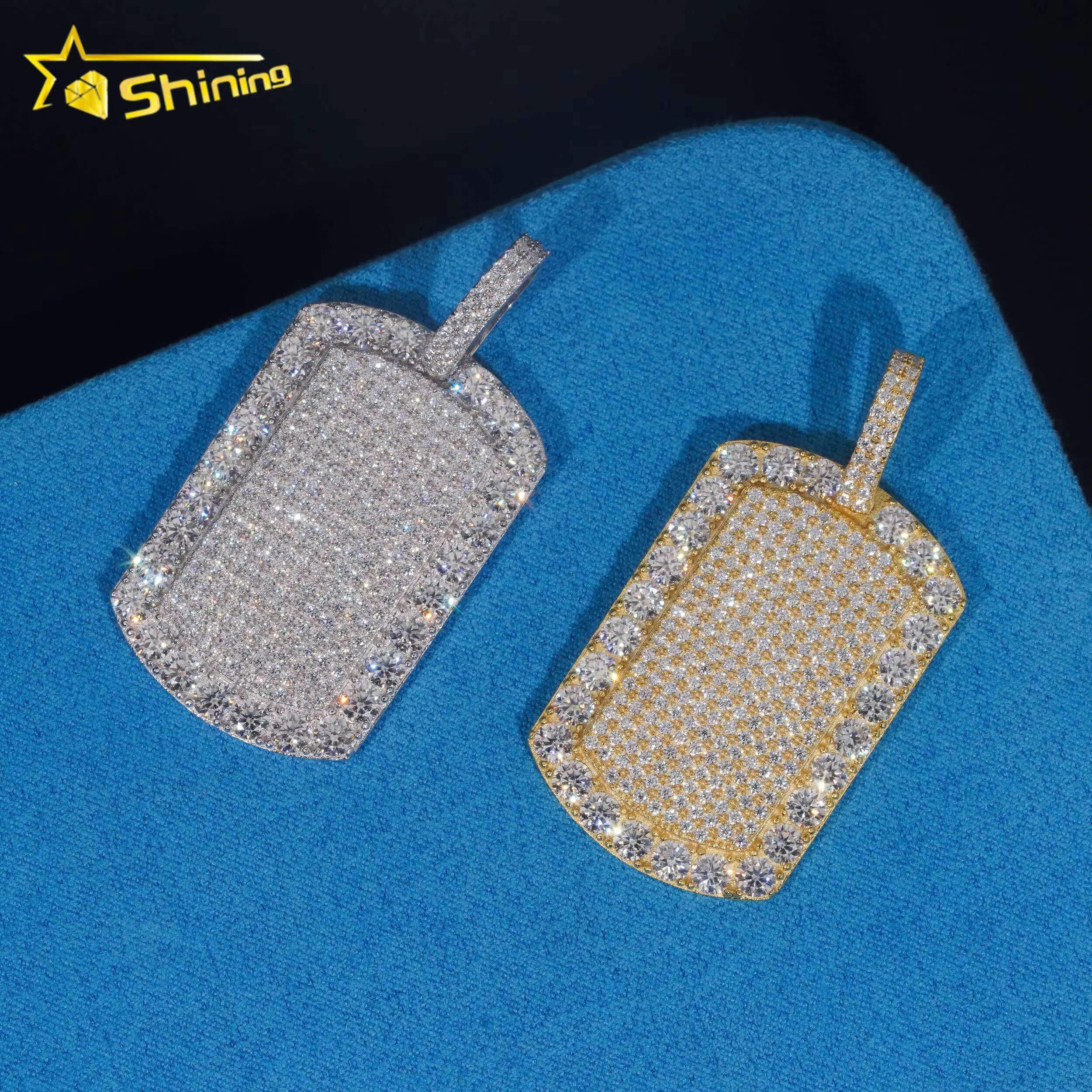 925 Silver Hip Hop Jewelry Big Stone Gold Plated VVS D Moissanite Diamond Pendant Men Fashion Iced Out Dog Tag Pendant