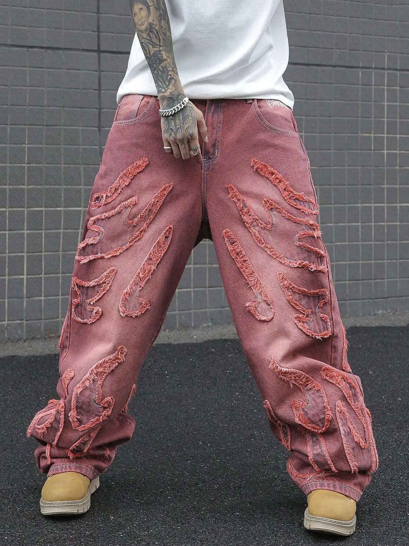 Vintage Hip Hop Wash Flame Pattern Embroidery Y2k Baggy Men And Women High Waist Slouchy Jeans Gothic Pants Streetwear