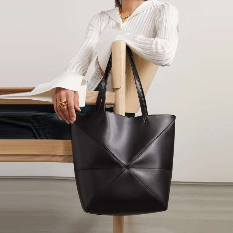 Genuine Leather Women's Tote Bag Shoulder Ladies Geometric Bucket Bags Womens High Quality 2024 New Folding Woman Fashion