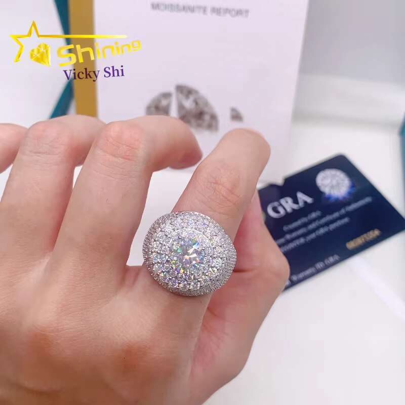 Shining Hip Hop Jewelry Rings GRA Certificated 925 Silver Iced Out VVS Moissanite Ring Custom Rings for Men