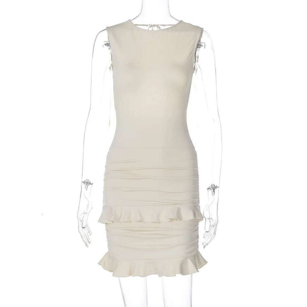 Backless for Sexy Summer Mini Women Fashion O-neck Ruffles Sleeveless Bodycon Party Dress 2025 Female Casual Outifts