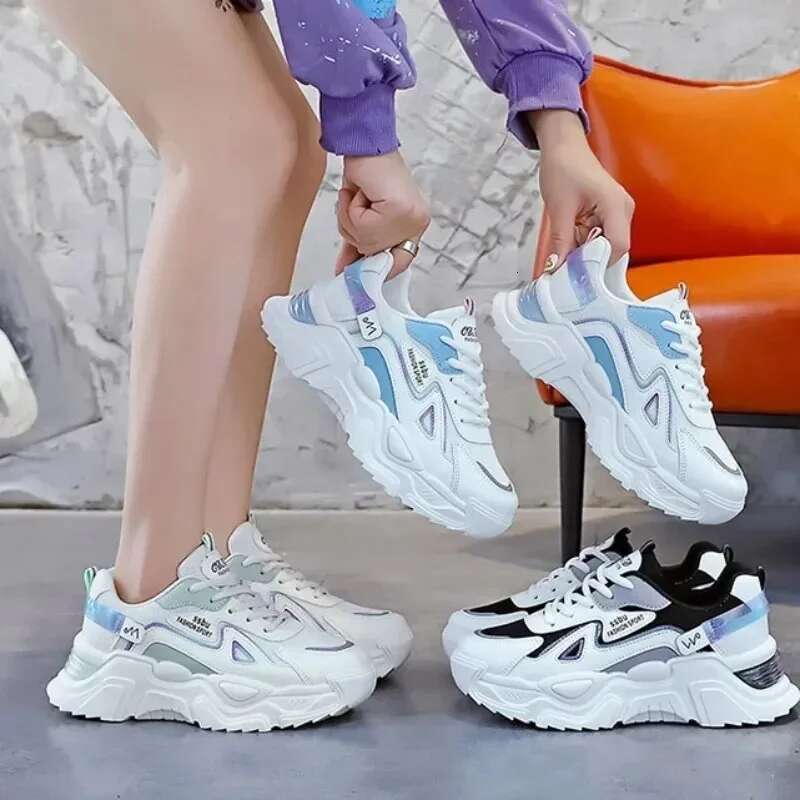 NEW Platform Flat Woman Green Casual Trainers Ladies Chunky Sneakers Women Shoes
