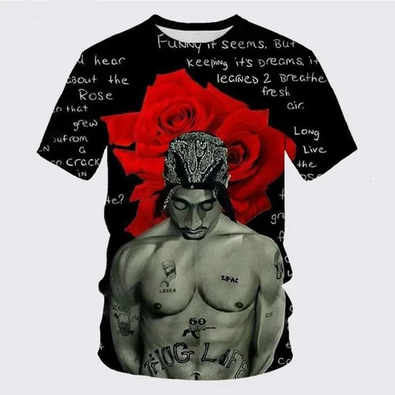 New rapper Tupac Shakur Pac D printed T shirt men s and women short sleeved oversized fashionable Harajuku children top