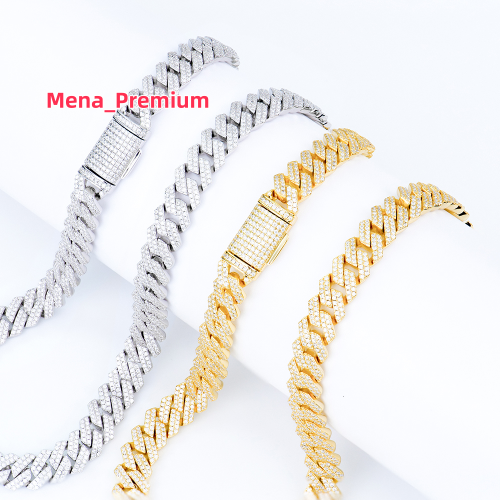 Custom Fine Jewelry 8mm 18k Gold Plated 925 Sterling Silver Mossanite Moissanite Diamond Cuban Link Chain Necklace for Men Gift