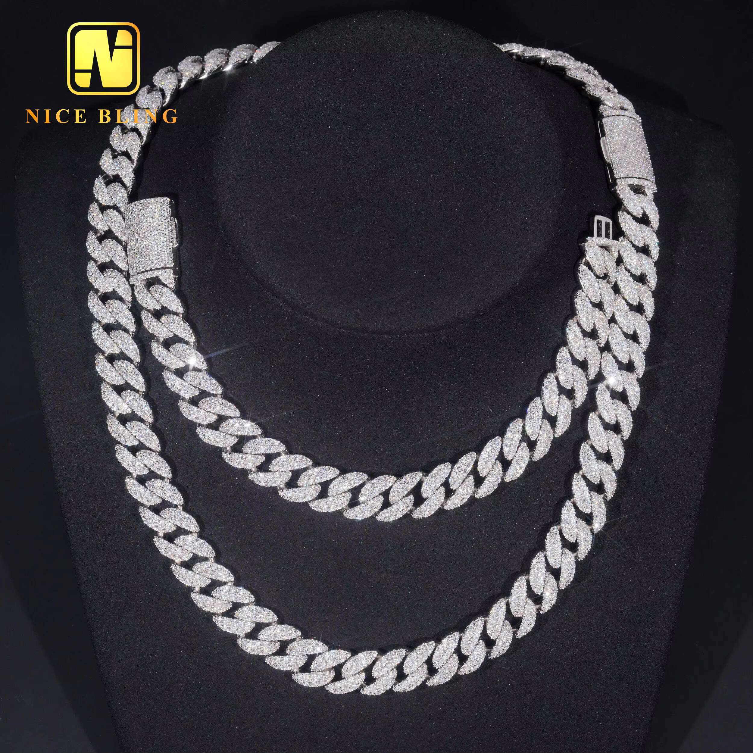 Custom Hip Hop Jewelry Necklace 12mm Diamond Iced Out Cuban Link Chain 925 Sterling Silver VVS Moissanite Necklace Bracelet