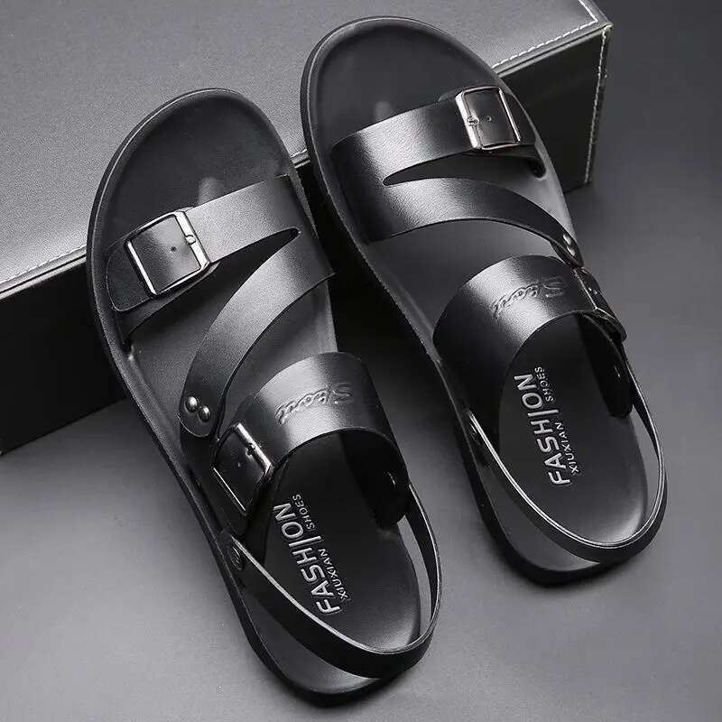 Fashion Comfortable Men's Sandals Solid Color Open Toe Mens Sandal New Slippers Beach for Male Leather Footwear