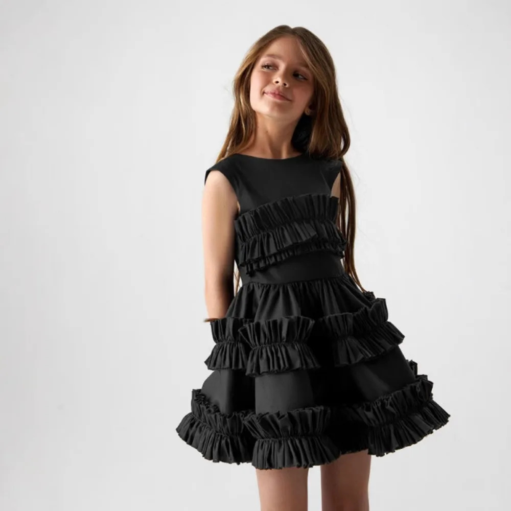5667 Children Dress 2025 Ins Eastern Europe Spring and Summer Girls Dress Linen Slim Backless Cake Lace Skirt 250326