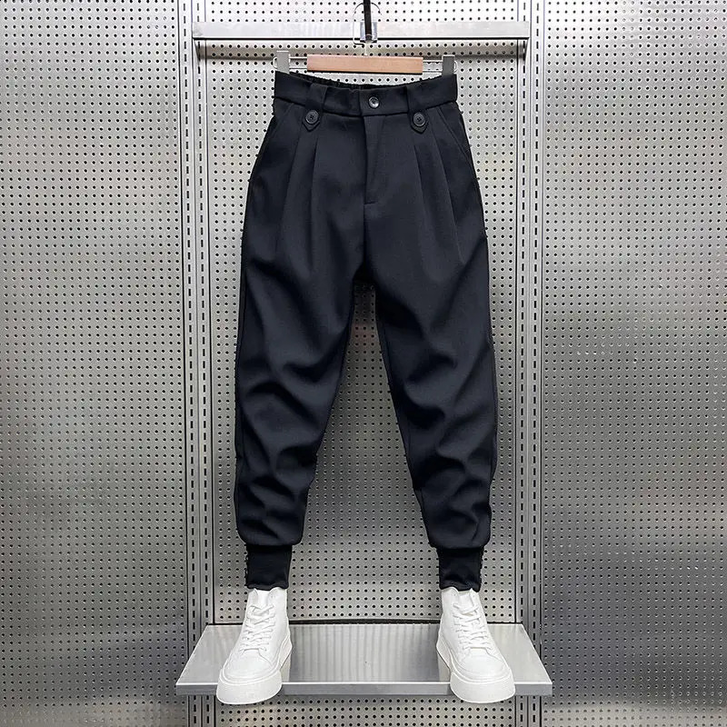 2024 Spring and Autumn Fashion Wrinkled and Handsome High Waist Button Loose Casual Harlan Suit Pants for Men 250317