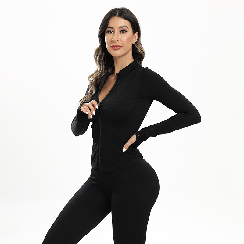 Hollow Out Long Sleeved Jacket, Women's Sports Fitness Round Neck Zipper, Autumn And Winter New High-End Yoga Suit
