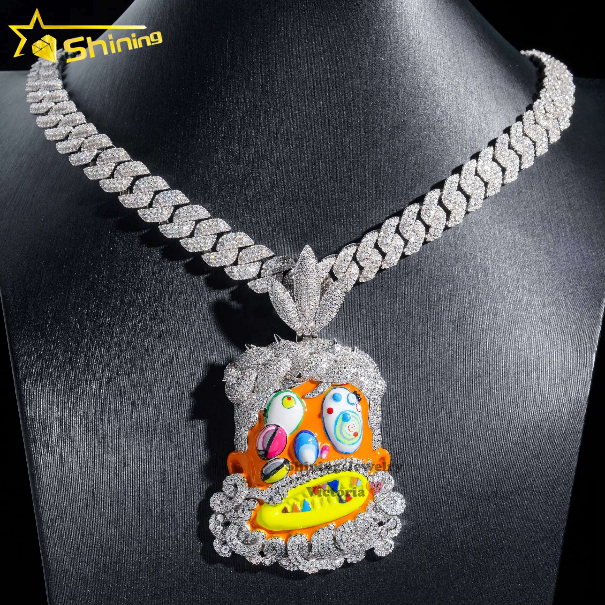 New Arrival Custom Design 3 Moissanite Diamond Funny Ghost Enamel Pendant 925 Silver VVS Moissanite Pendant