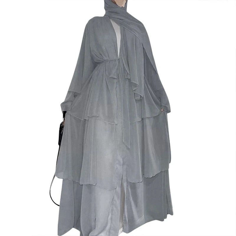 Chiffon Open Abaya Dubai Kaftan Muslim Cardigan Abayas Womens Casual Gown Kimono Islamic Clothing 250326