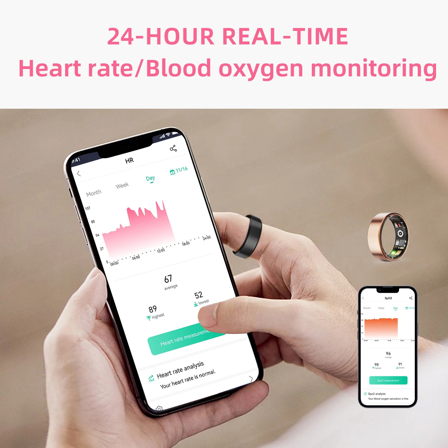 YERSIDA R11M Health Smart Ring W/Charging Box Sleep Monitoring Heart Rate Blood Oxygen Monitor Sports Waterproof Remote Control Camera 250322
