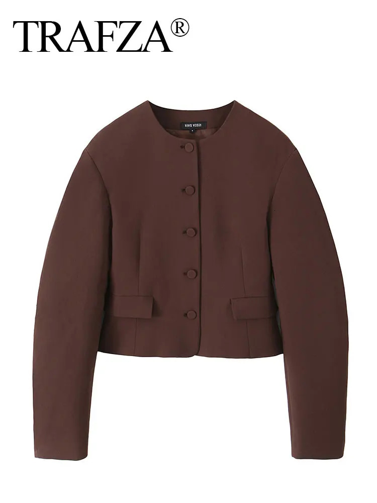 Trafza womens retro solid cut jacket O-neck long sleeved jacket autumn womens casual Y2K jacket 250322