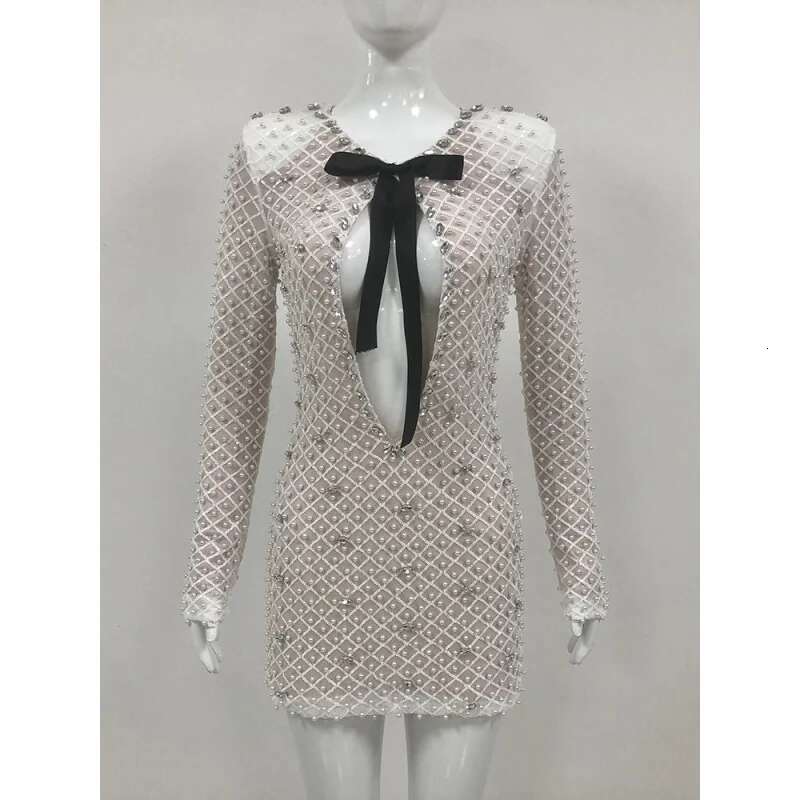 Dongdumaoyi Nieuwe Herfstmode Sexy Strapless Mini Pareljurk Met Lange Mouwen