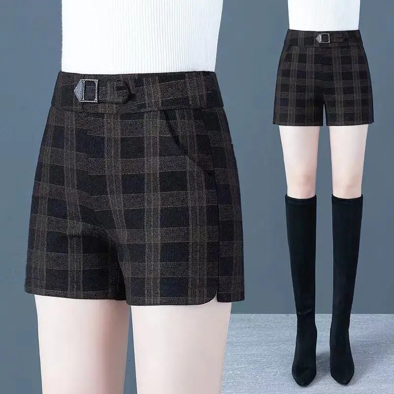 Korean fashion version wool five point shorts solid zipper pocket high waist casual straight pants 250321