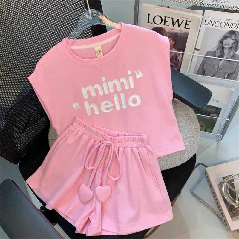 Summer childrens clothing letter printed T-shirt and shorts set childrens girls sleeveless top bottom 2-piece set Tracksuit streetwearT250327