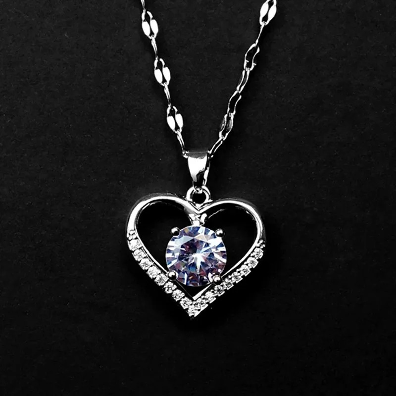 Artificial gemstone heartshaped pendant necklace gold stainless steel lip chain womens jewelry 250325