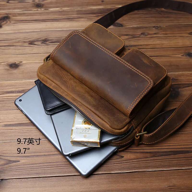 Retro Leather Men's Messenger Casual Top Layer Cowhide Shoulder Bag Horizontal Backpack Suitable
