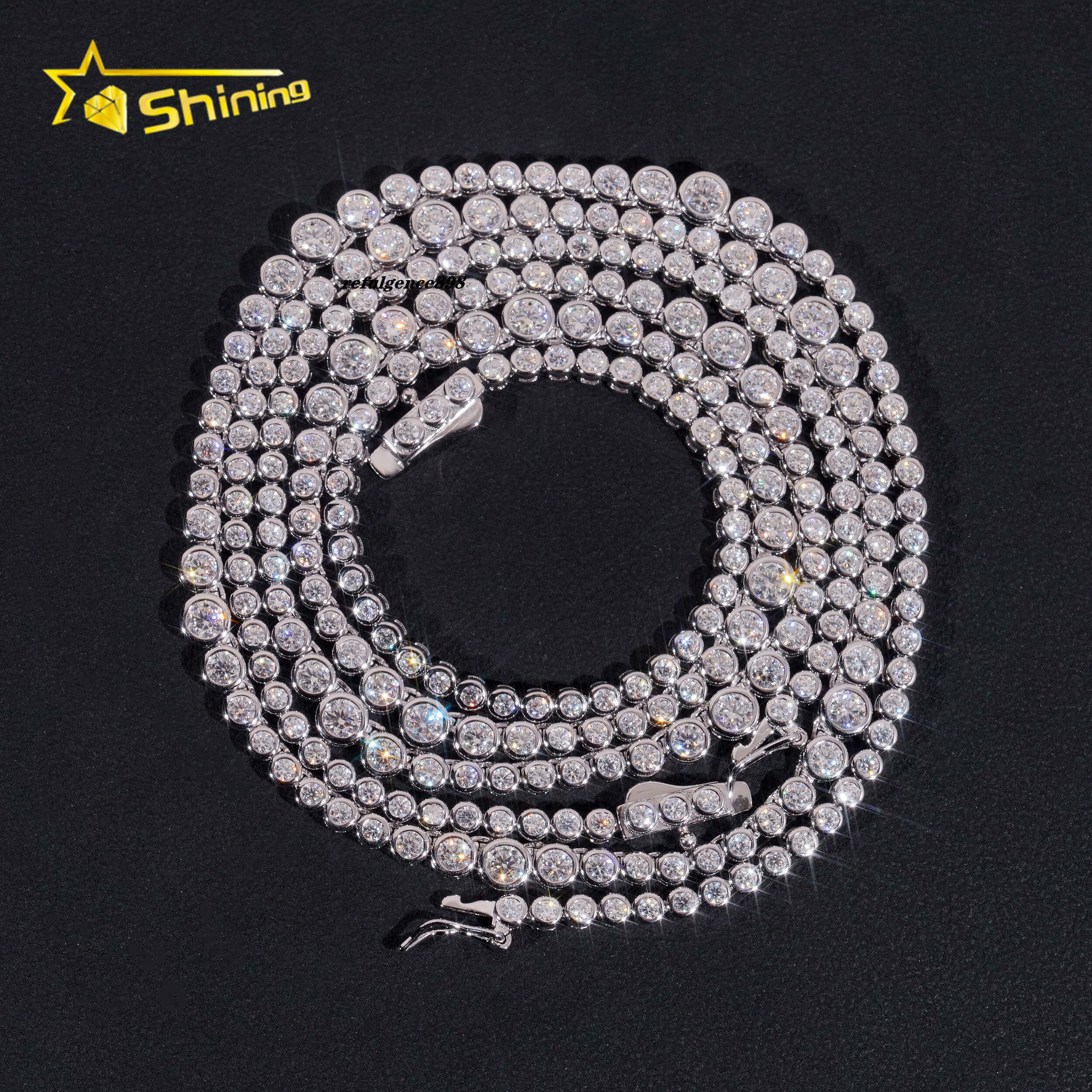 New Fancy Design Bezel Moissanite Choker Necklaces 925 Sterling Silver 2MM Hip Hop Moissanite Tennis Chain for Men Women