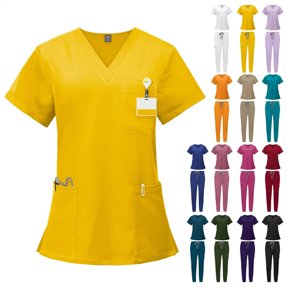 Multicolor Scrubs Uniform Short Sleeve TopPants Care Female Pet Store Doctor Scrub Surgery Work Clothes Set w250326