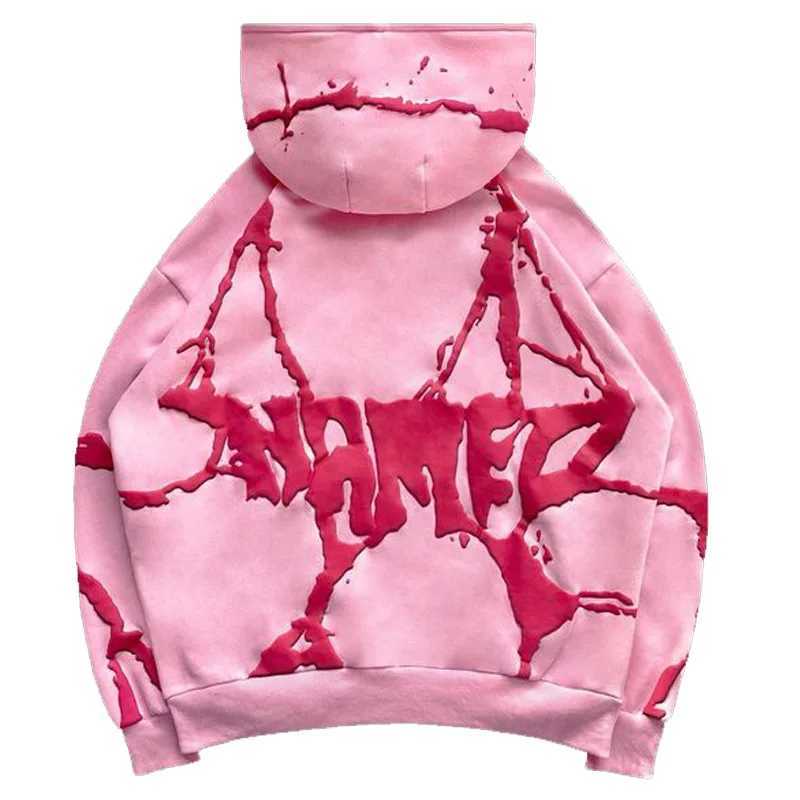 Mens Harajuku Hoodie Pants 2024 Winter Y2k Style Gothic foam Zipper Hoodie Printed Hip Hop Oversized Sportswear Two Piece SetXJ250326