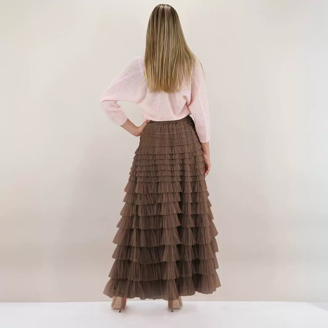 New French Long Elegant Autumn Temperament Solid Color High Waisted Mesh Cake Skirt Fluffy Half Skirt For Women