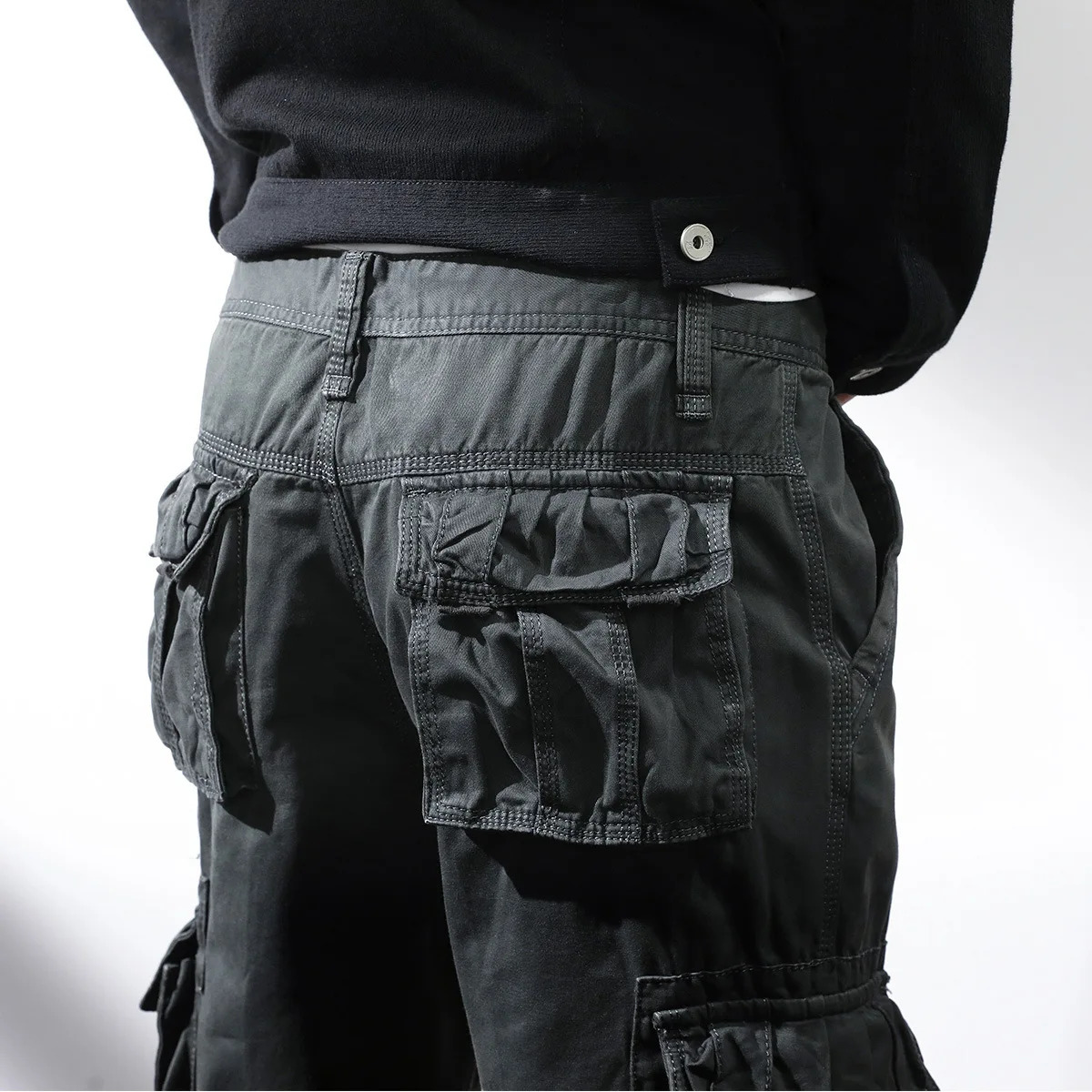 Casual pants mens straight leg cotton cargo Trouser multi pocket work fishing suit military summer spring khaki black 250327