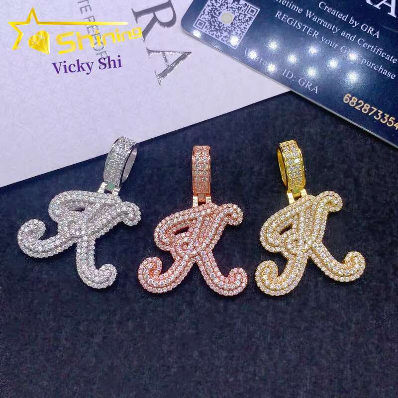 Iced Out 925 Sterling Silver Moissanite Letter K Pendant Men Hip Hop Jewelry Custom Moissanite Letter Name Pendant