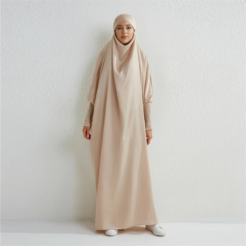 Abaya Hooded Smoking Sleeve One Piece Prayer Dress Womens Jilbab Islamic Clothing Dubai Saudi Black Robe Humility 250326