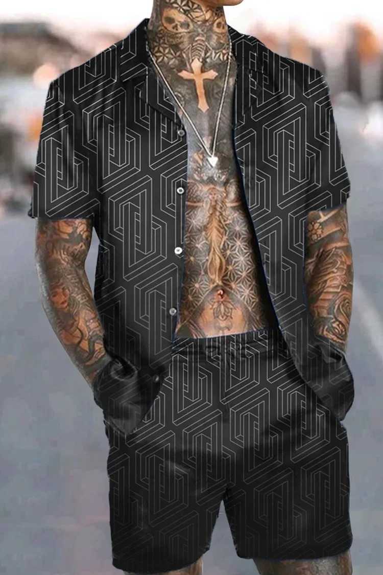 Mens suit printed collar 3D printed short sleeved casual beach shirt ultra-thin 2PCS set vacation Hawaiian mens clothingXJ250326