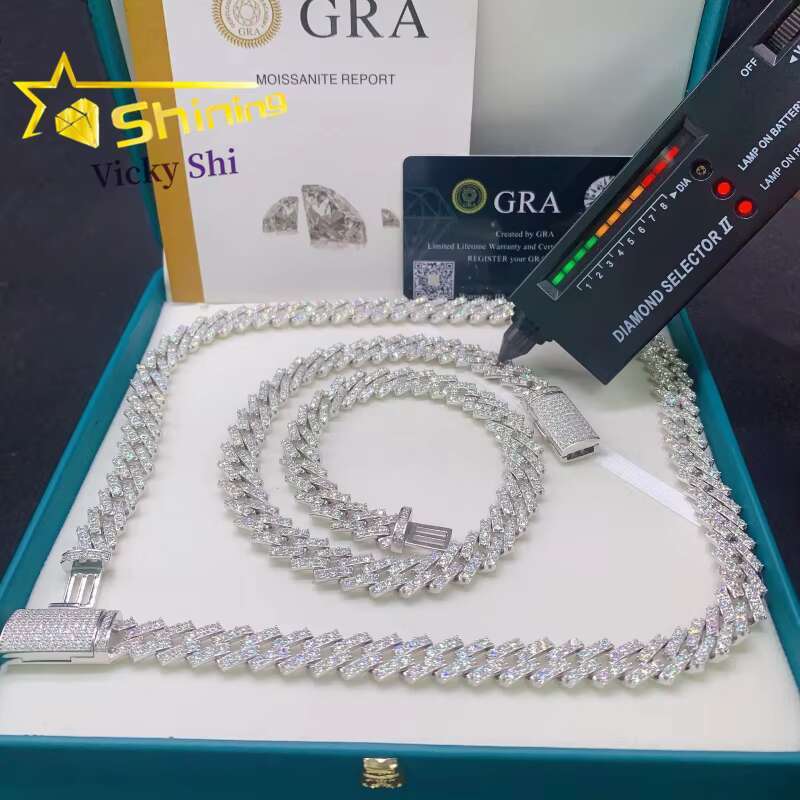 Fine Jewelry Rapper Hip Hop Necklaces 8MM 10MM 13MM 925 Sterling Silver Iced Out VVS Moissanite Cuban Link Chain
