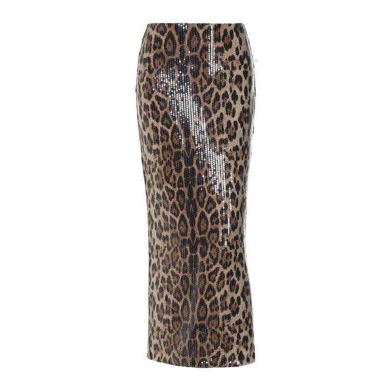 Dongdumaoyi Lente Sexy Nieuwe Luipaardprint Pailletten Bodycon Koningin Stijl Lange Split Rok C