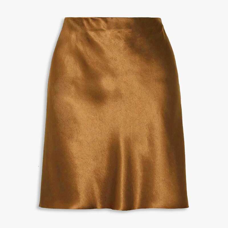 Dongdumaoyi Dames Acetaatsatijnen Midi Rok Lente Zomer Nieuwe Elastische Hoog Getailleerde Effen Kleur Minirok C